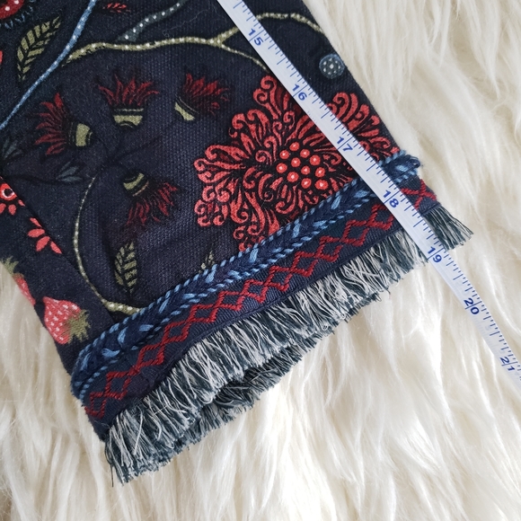 GUC LOFT Dark Navy Floral Strawberry Fringed Hem Open Cropped Boho Jack… - Picture 12 of 13